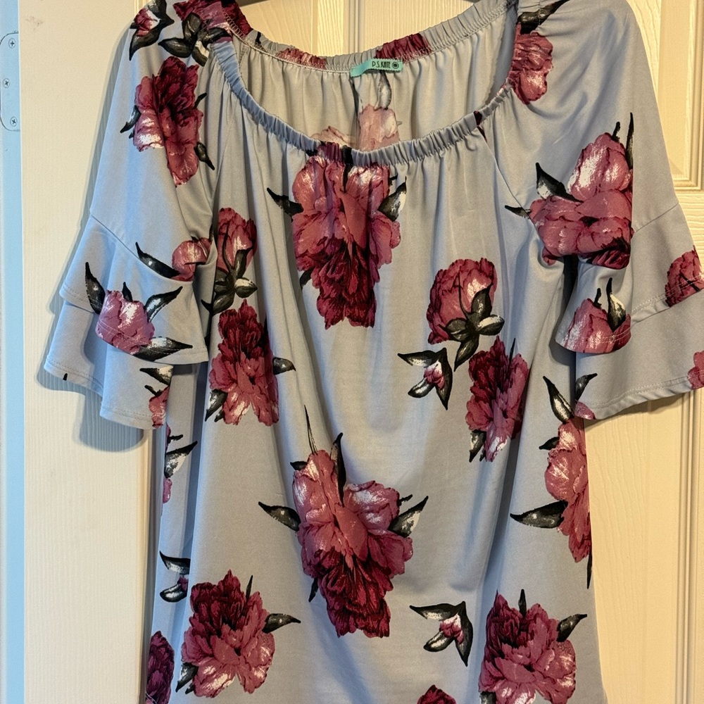 Talbots Pink Floral Blouse with Ruffle Sleeves